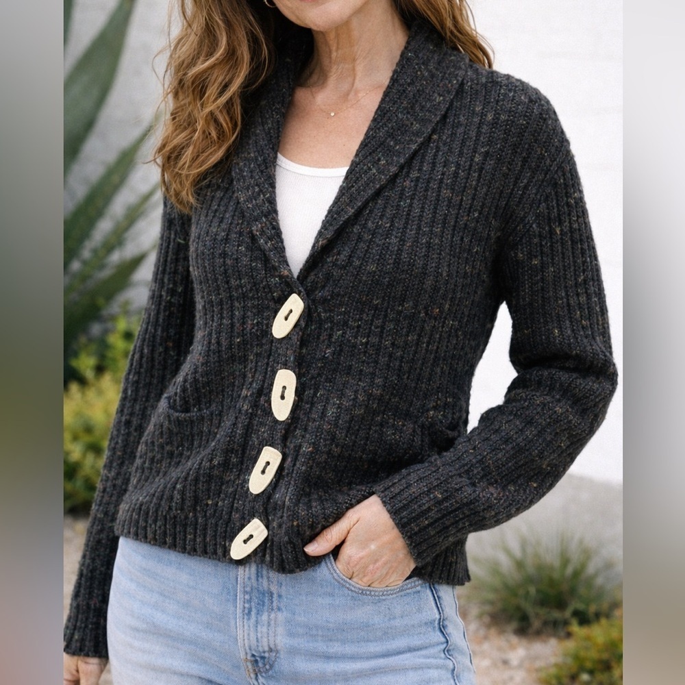 Willow X Anthropologie Cardigan Women;s Size Large Artsy Boxy Made in USA Black